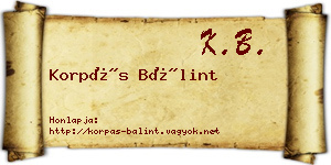 Korpás Bálint névjegykártya